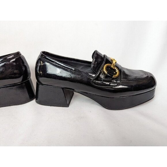 Jeffrey Campbell 7 Student Black Patent Leather Heel Shoes Loafer Bit Grunge - Picture 13 of 16